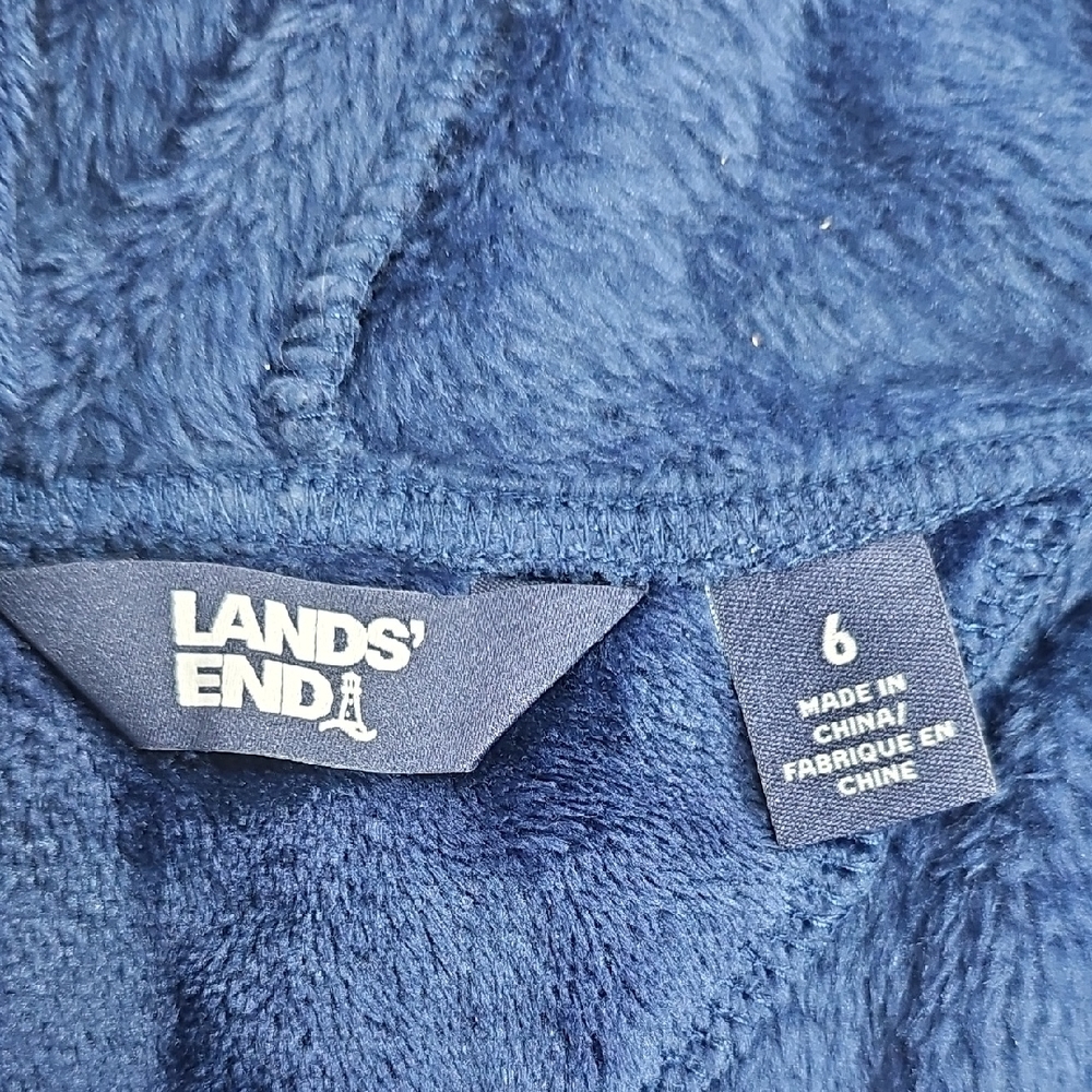 Lands' End Deep Blue Fleece Robe - Picture 2 of 3